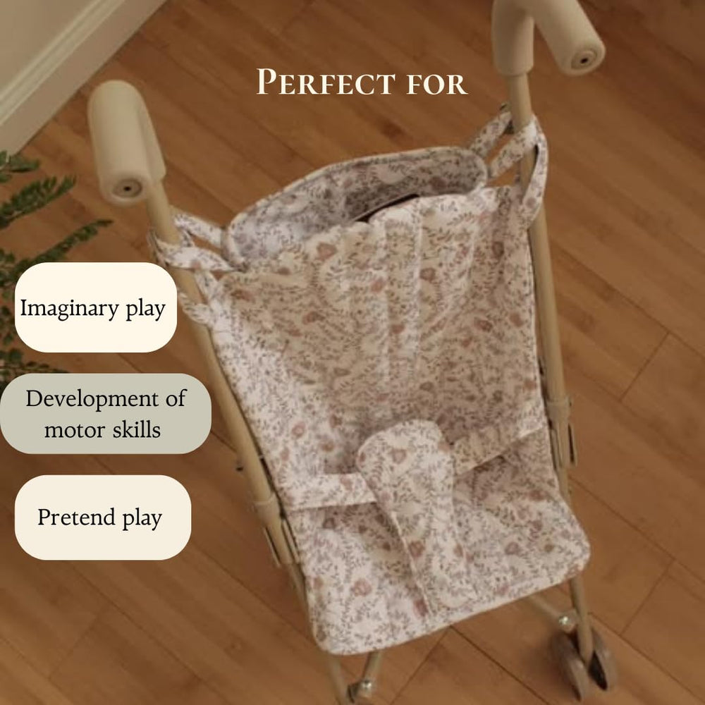 Lyla & Sage Play Co doll stroller adjustable handle suits different caregivers during playtime.