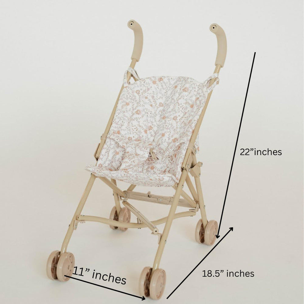 5-point safety harness keeps dolls secure during playful strolls.