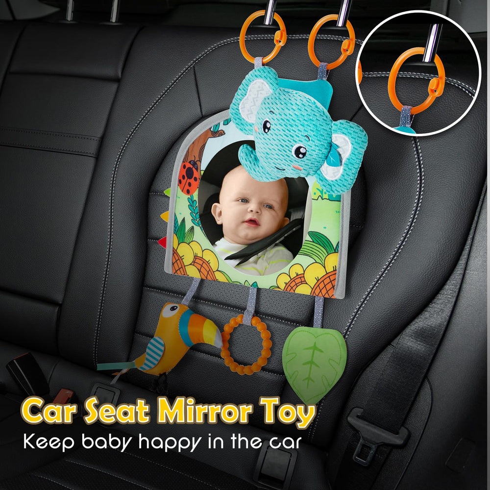 Lynncare hanging soft toys crinkle for baby entertainment during car rides.