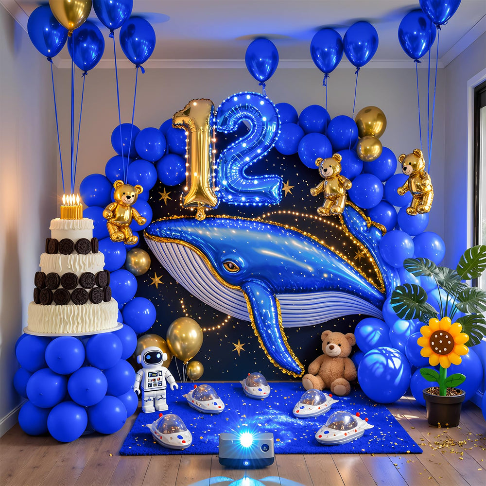 LYNSP royal blue balloons include glue dots for easy setup.