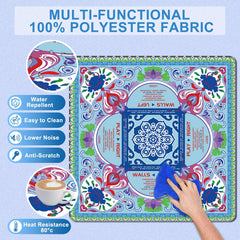 LZSIG Mahjong Mat 33x33 blue edge detail highlights durability.