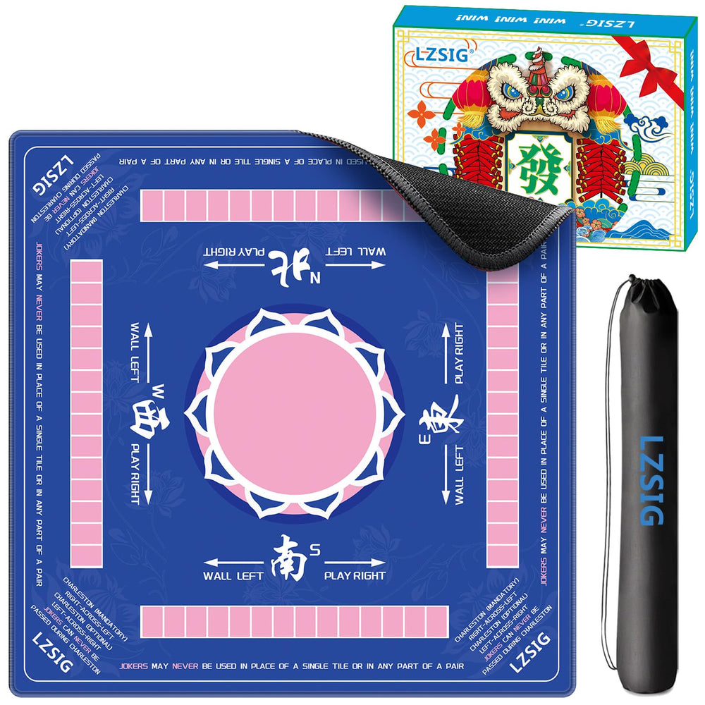 LZSIG mahjong mat with blue lotus pattern for smooth tile gliding and enhanced gameplay