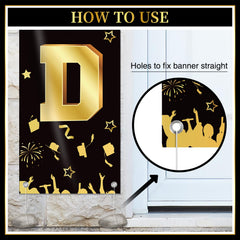 M AMFEOV black and gold graduation design on durable banner