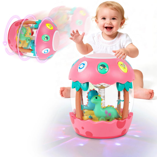 M SANMERSEN dinosaur rotating light captivates baby during tummy time.
