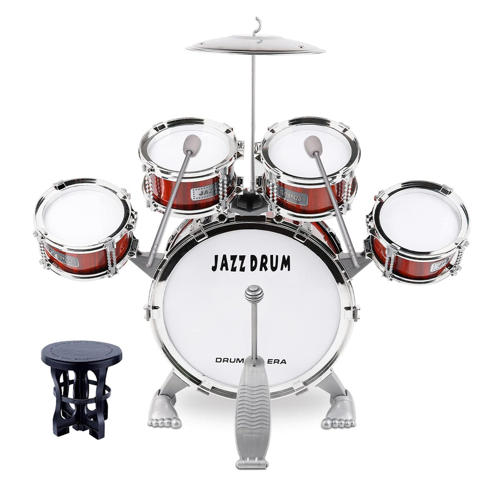M SANMERSEN kids drum set with stool ready for beginner rhythm practice.