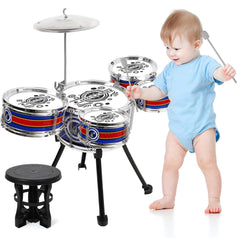 M SANMERSEN kids drum set blue in 8-piece kit for beginners and playtime fun