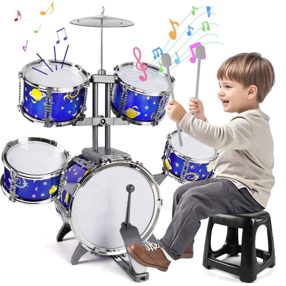M SANMERSEN upgraded kids jazz drum set with stool enables imaginative rhythm sessions.