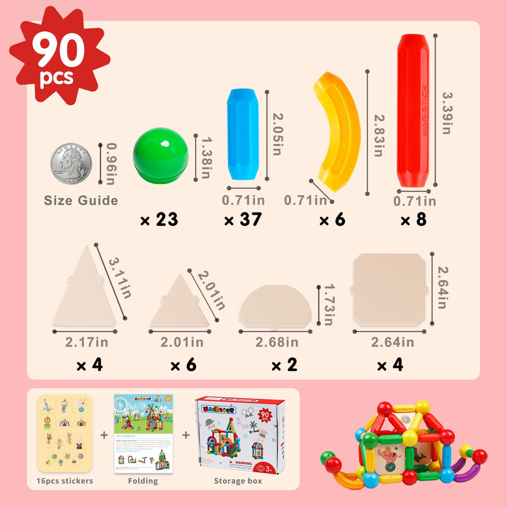 MAGBLOCK 90PCS magnetic balls and rods close-up, easy-to-grasp pieces for beginners