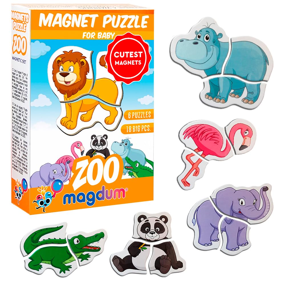 MAGDUM Zoo magnetic puzzle lion on fridge supports early learning through engaging play.