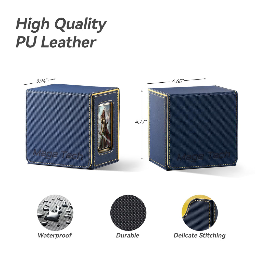 Mage Tech blue-yellow deck box is compact and portable for travel