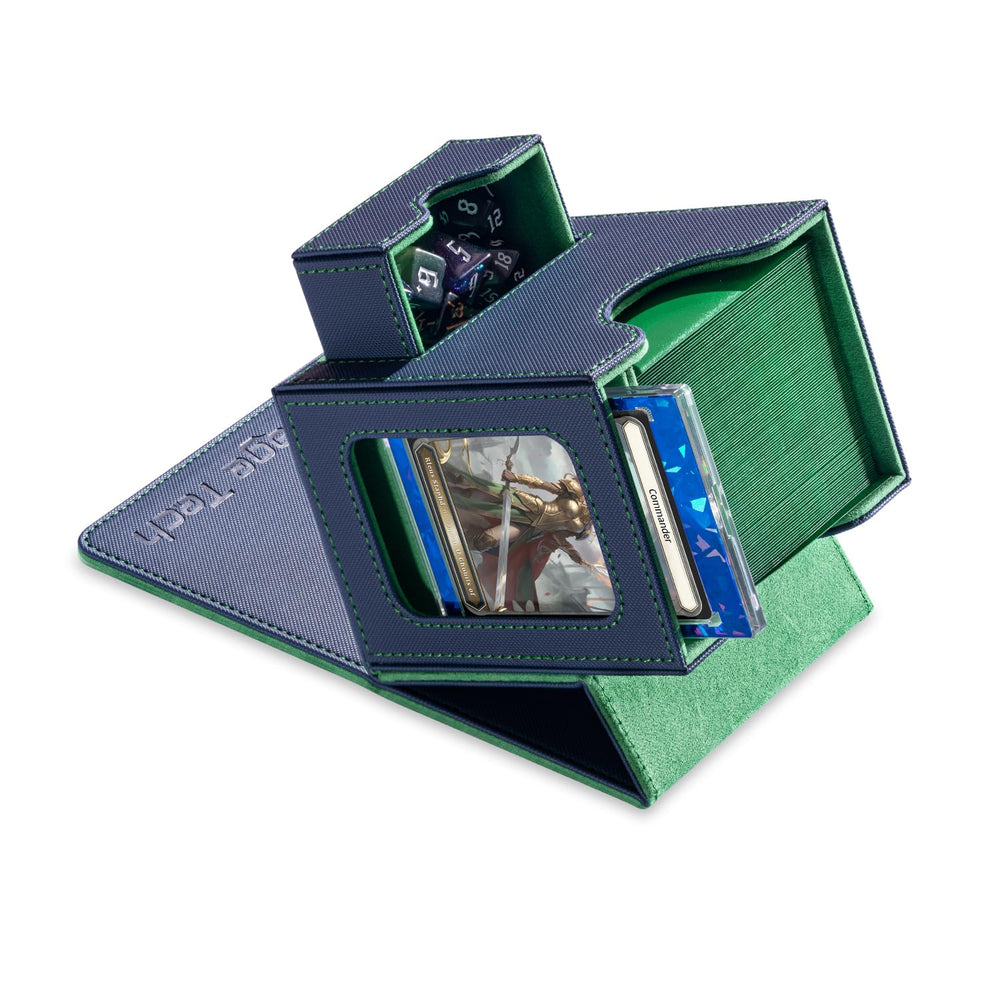 Mage Tech card deck box with commander slot keeps lead card displayed and protected
