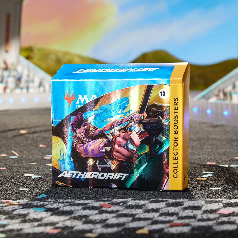 Magic: The Gathering Aetherdrift collector booster box front view shows premium packaging