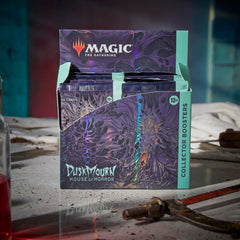 Close-up of a Duskmourn foil card highlighting shine and texture.