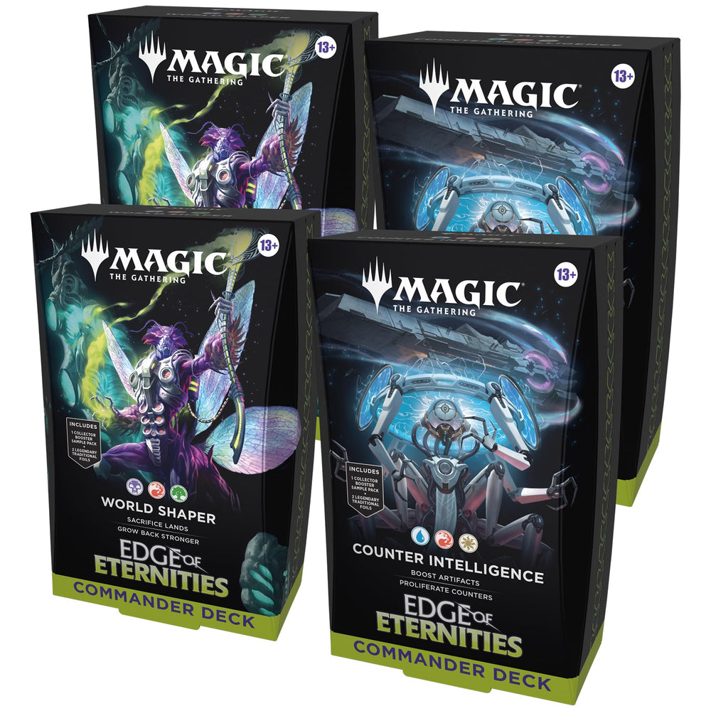 Magic: The Gathering Edge of Eternities World Shaper deck with foil borderless commanders for dynamic play