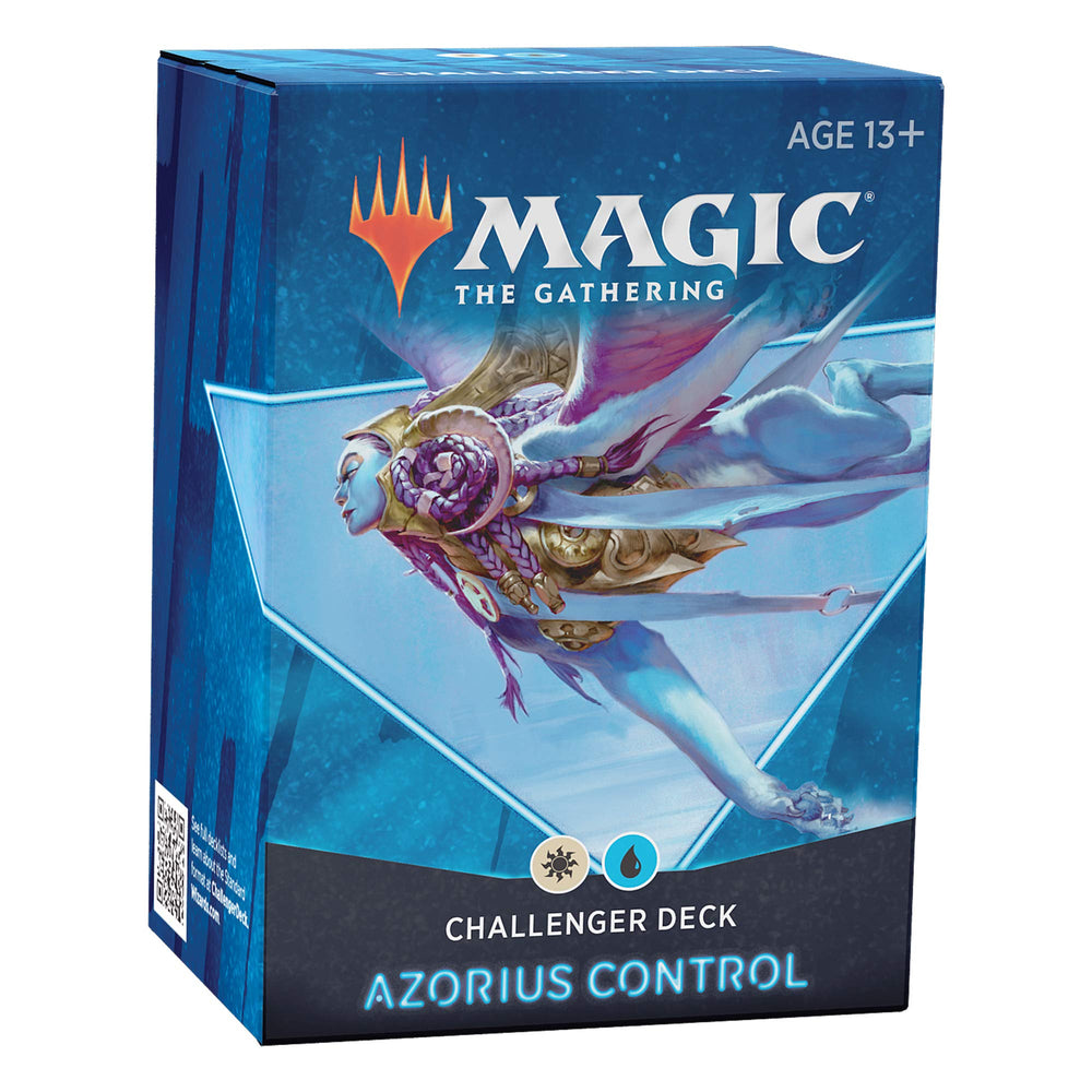 Magic: The Gathering Azorius Control MDFC cards showcased with rare and common references.