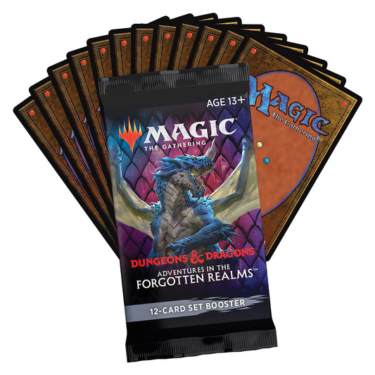 Magic: The Gathering Forgotten Realms Set Booster Pack cover art inviting collectors to expand AFR collection.