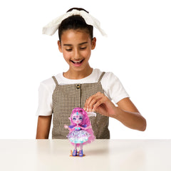 Doll stand included helps display Unia after the reveal in Magic Mixies.