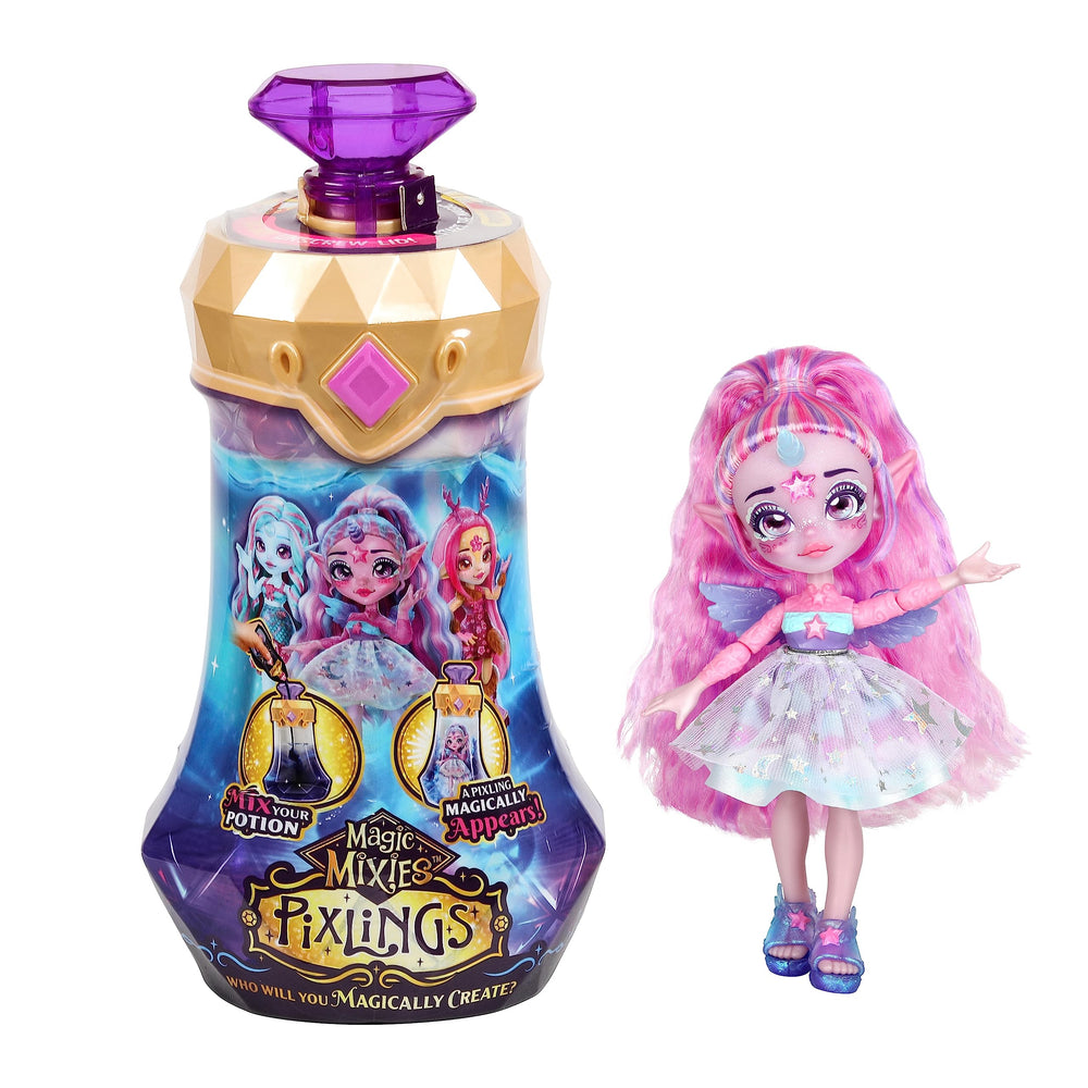 Magic Mixies Unia Pixling bottle reveal shows her appearance during the magical unboxing moment.