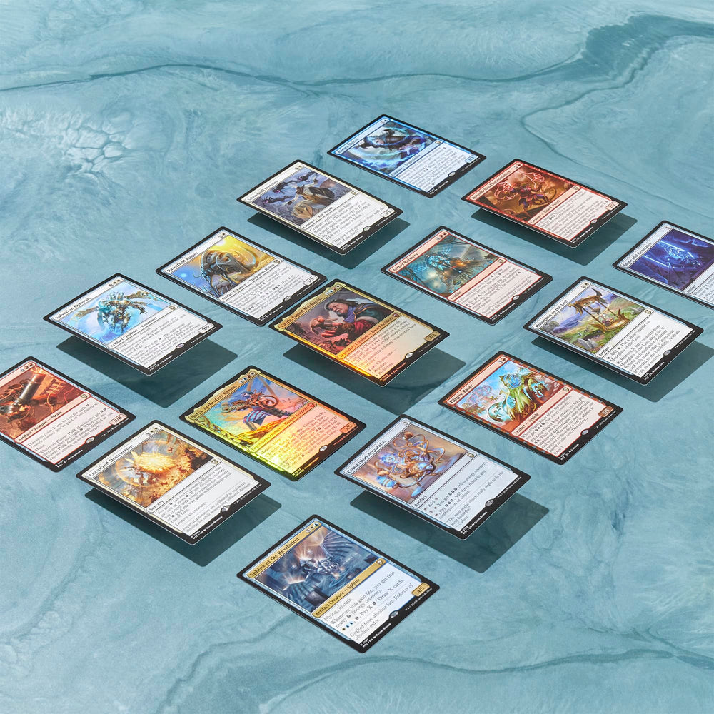Magic: The Gathering Creative Energy deck box keeps 100 sleeved cards organized.