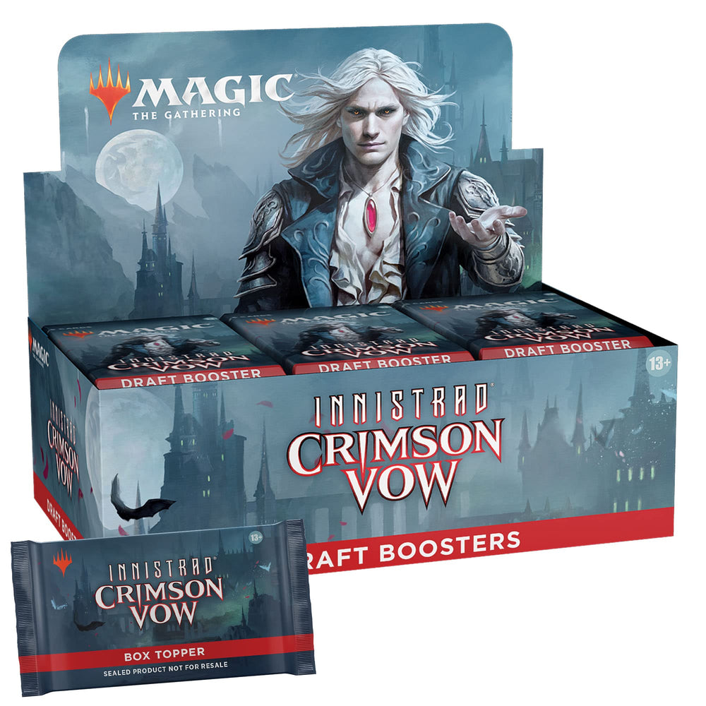 Magic: The Gathering Crimson Vow box topper and boosters offer premium unboxing value.