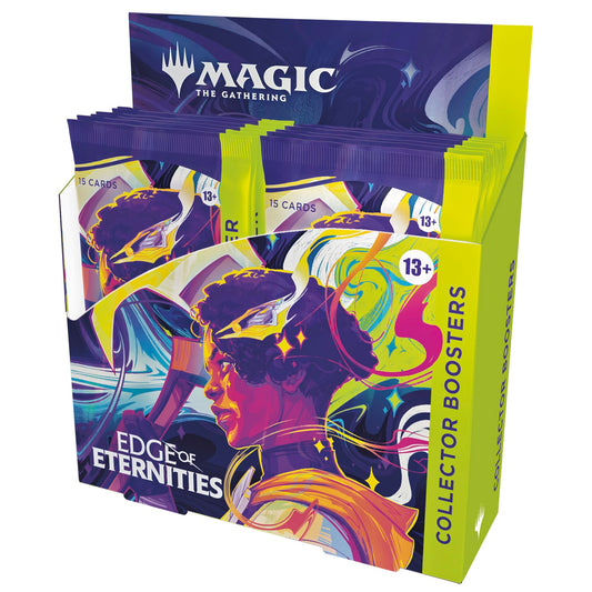 Magic: The Gathering Edge of Eternities collector booster box viewed from above, ideal for collectors.
