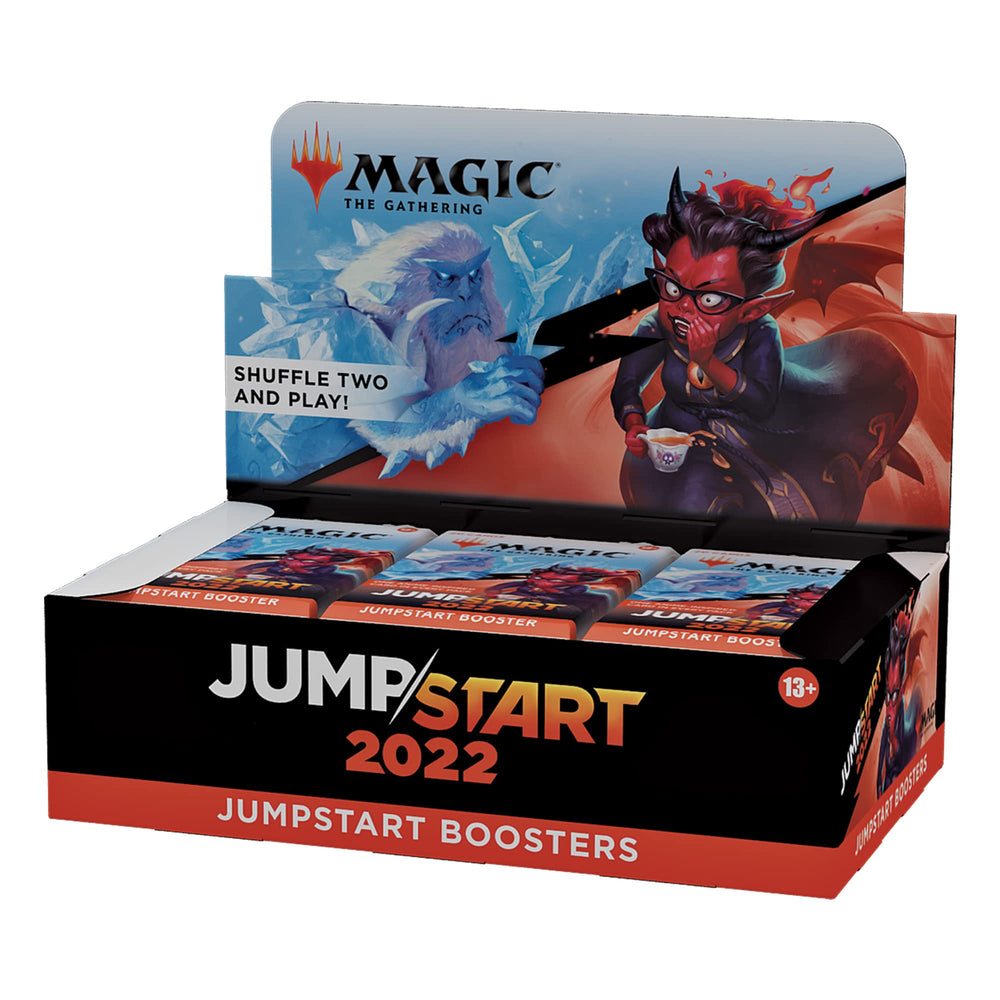 Magic: The Gathering Jumpstart 2022 booster box front view for quick gameplay inspiration