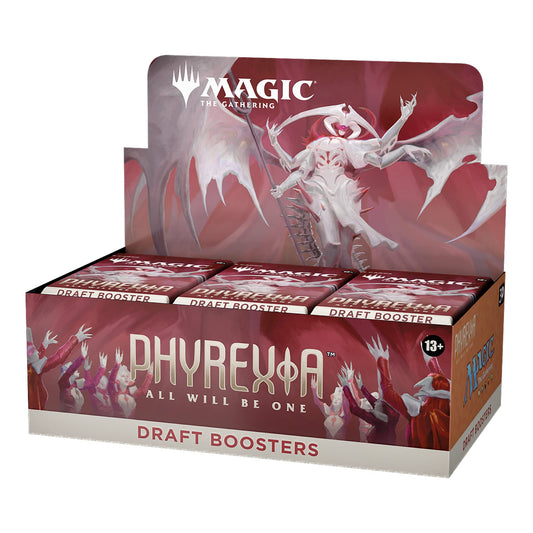 Magic The Gathering Phyrexia All Will Be One draft booster box front display for drafting sessions