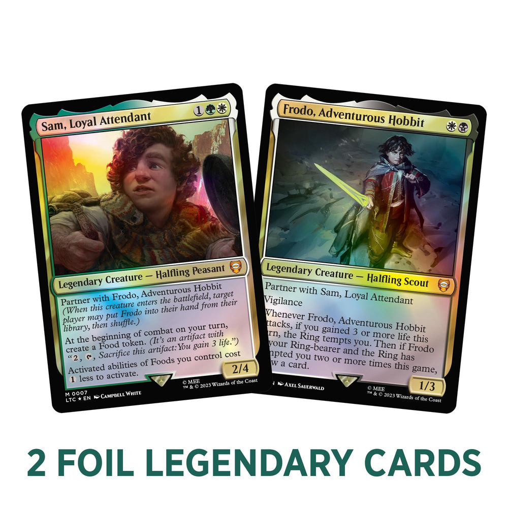 Magic: The Gathering Tales of Middle-earth foil-etched display commander shines on display shelf.