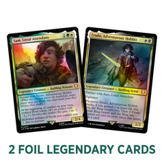 Magic: The Gathering Tales of Middle-earth foil-etched display commander shines on display shelf.
