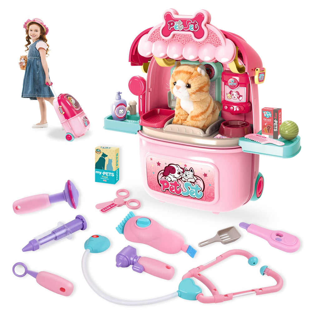 Magic4U pet care carrier suitcase for portable pretend vet play.