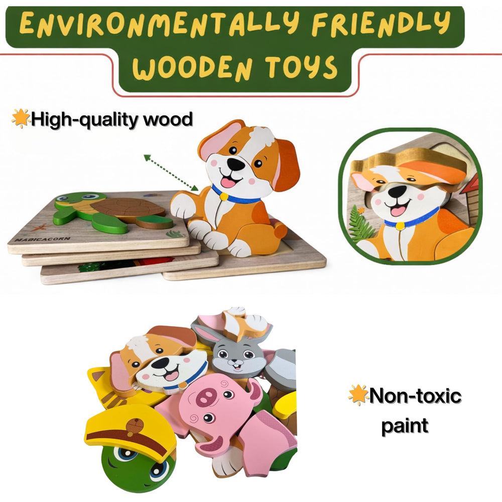 MAGICACORN wooden animal puzzles child playing to build coordination