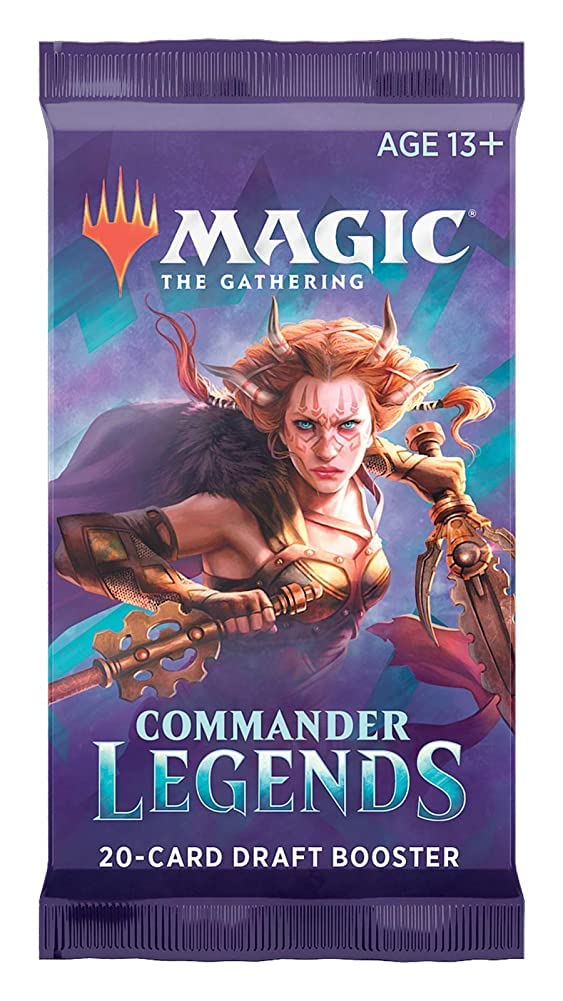 Magic TCG Commander Legends booster pack front view for epic multiplayer drafting.