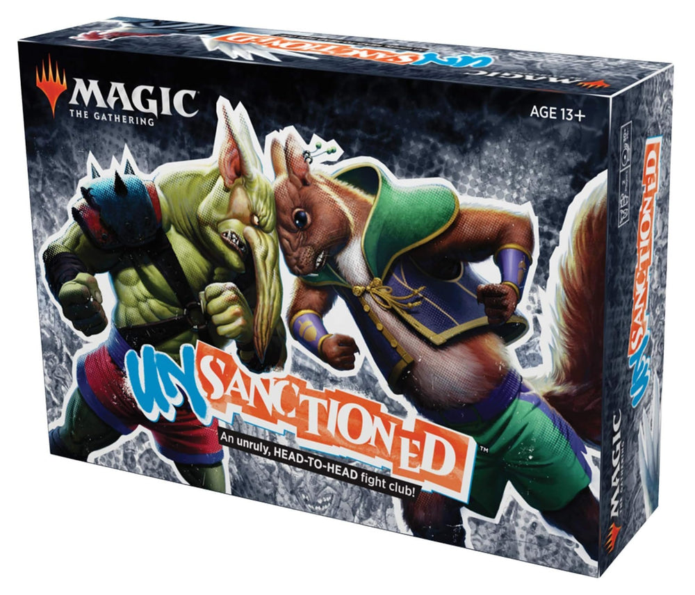 Magic: The Gathering Unsanctioned box front invites two players to playful chaos.