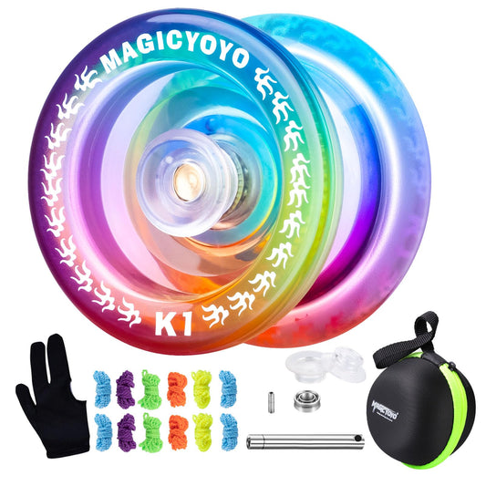 MAGICYOYO K1-Plus blue-pink-yellow front view for beginners and basic tricks