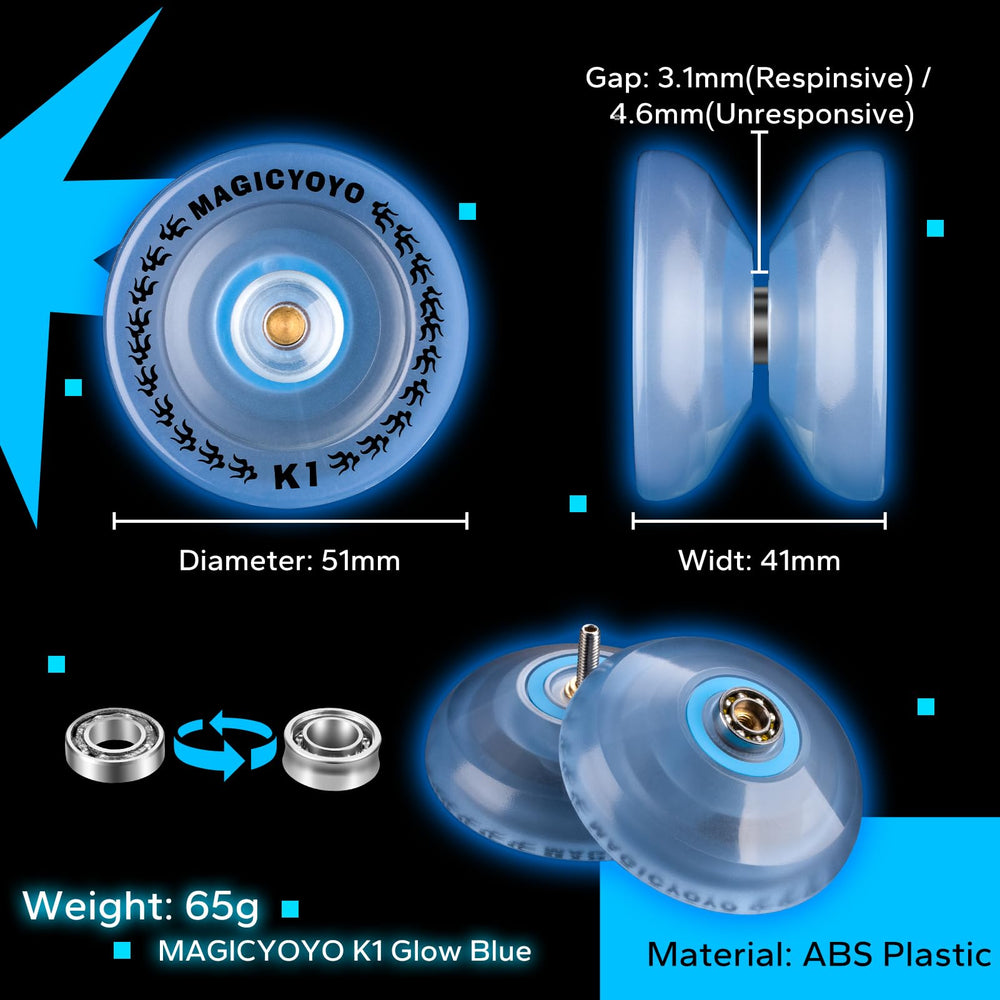 MAGICYOYO K1 glow-in-the-dark yoyo glow-exposure highlights reusable light cycles.