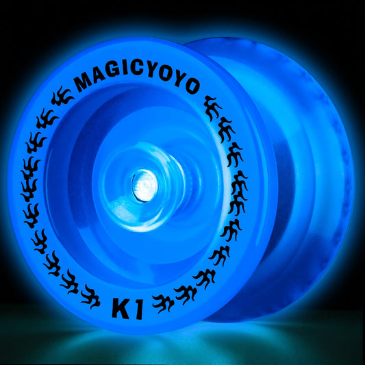 MAGICYOYO K1 glow-in-the-dark yoyo front view, bright nighttime visibility for practice.