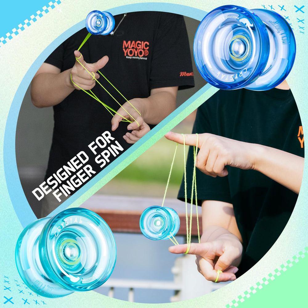 MAGICYOYO K2 Crystal Blue Yoyo, smooth spin surface enhances basic string tricks.