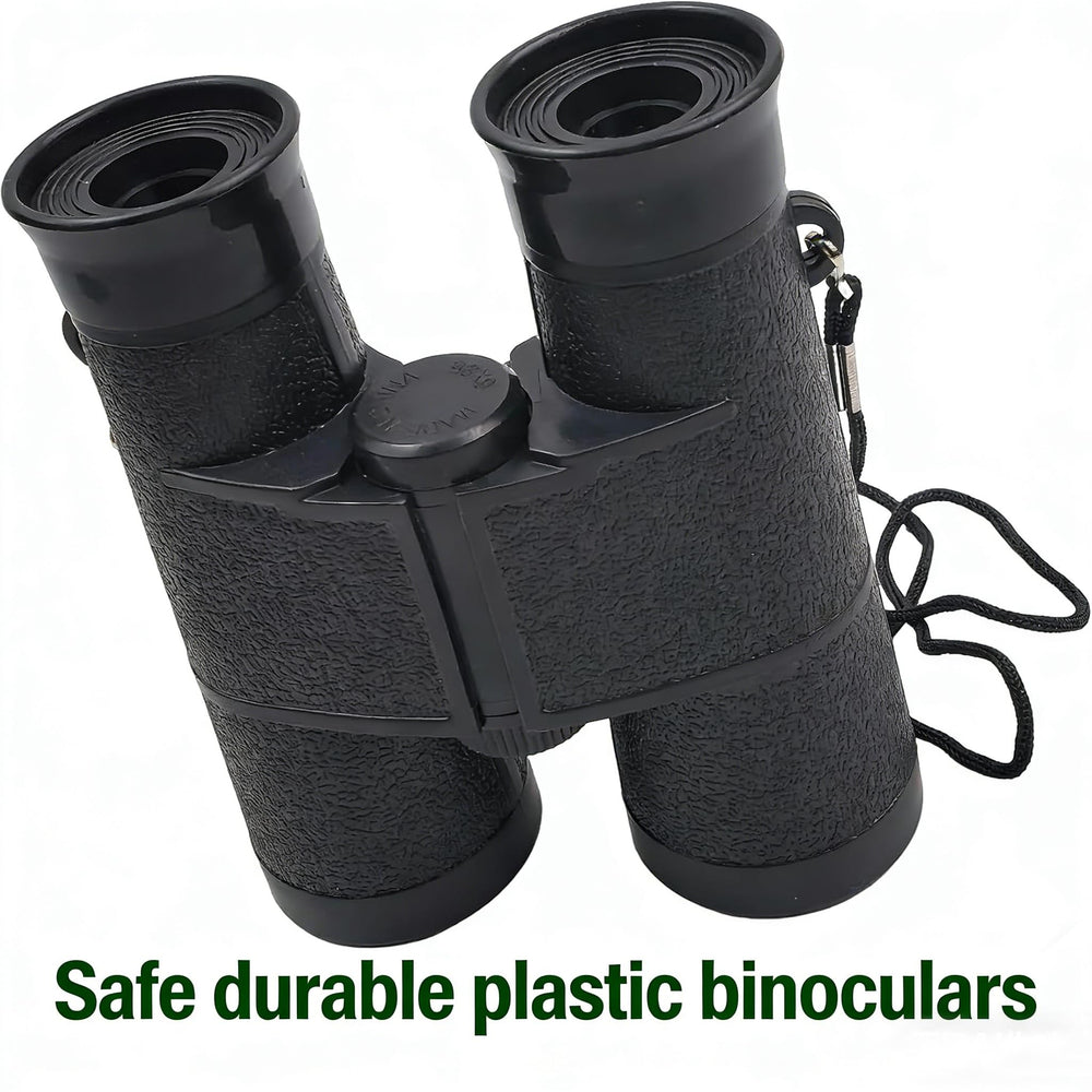 MAGIKON toy binoculars backyard birdwatching scene emphasizing easy viewing.