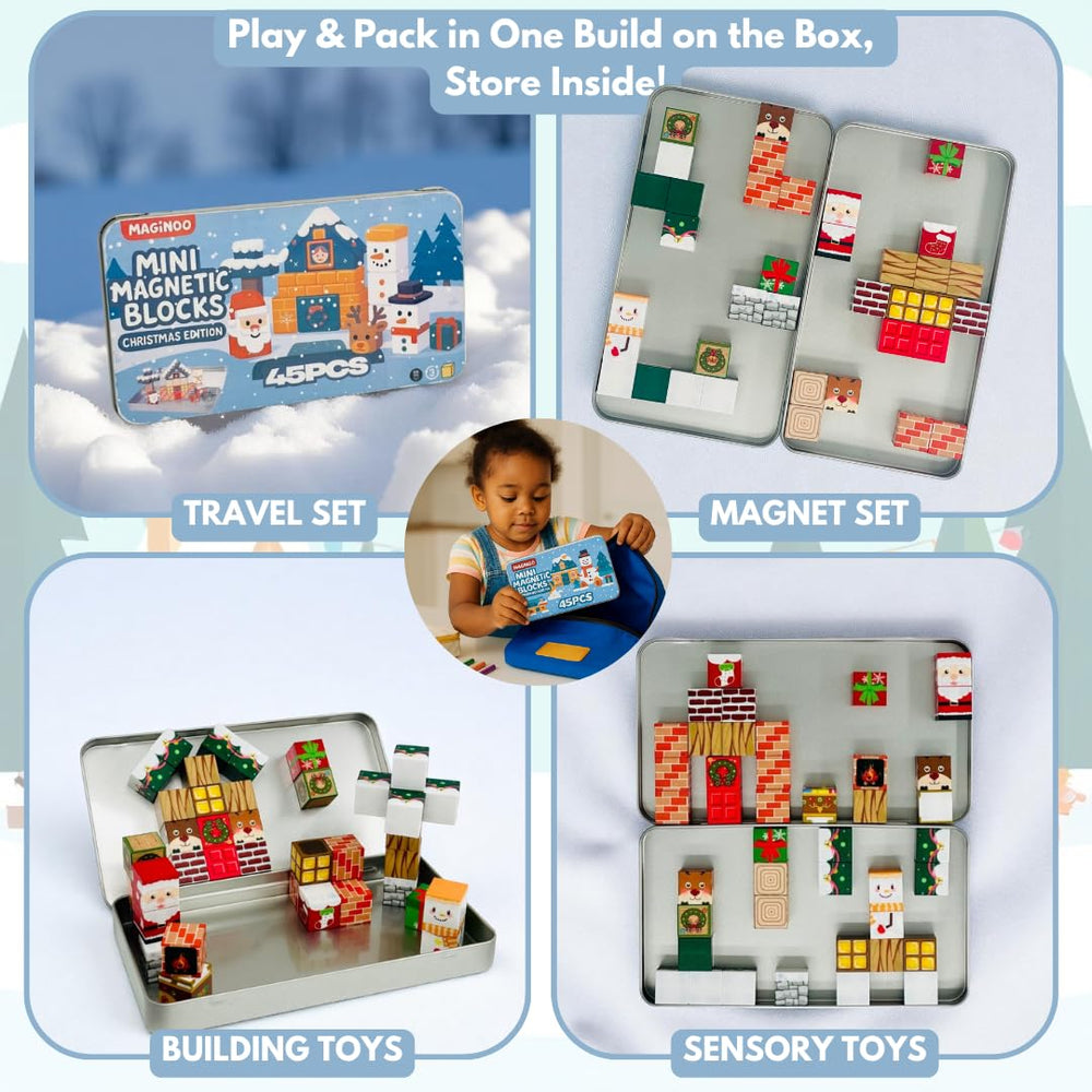 Maginoo 45PCS blocks Christmas ornaments layout encourages fine motor control