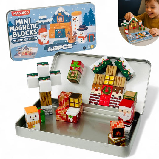 Maginoo 45PCS mini magnetic blocks Christmas Santa for creative STEM play