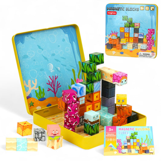 Maginoo 49pcs mini magnetic blocks ocean coral reef, promoting STEM learning through imaginative play