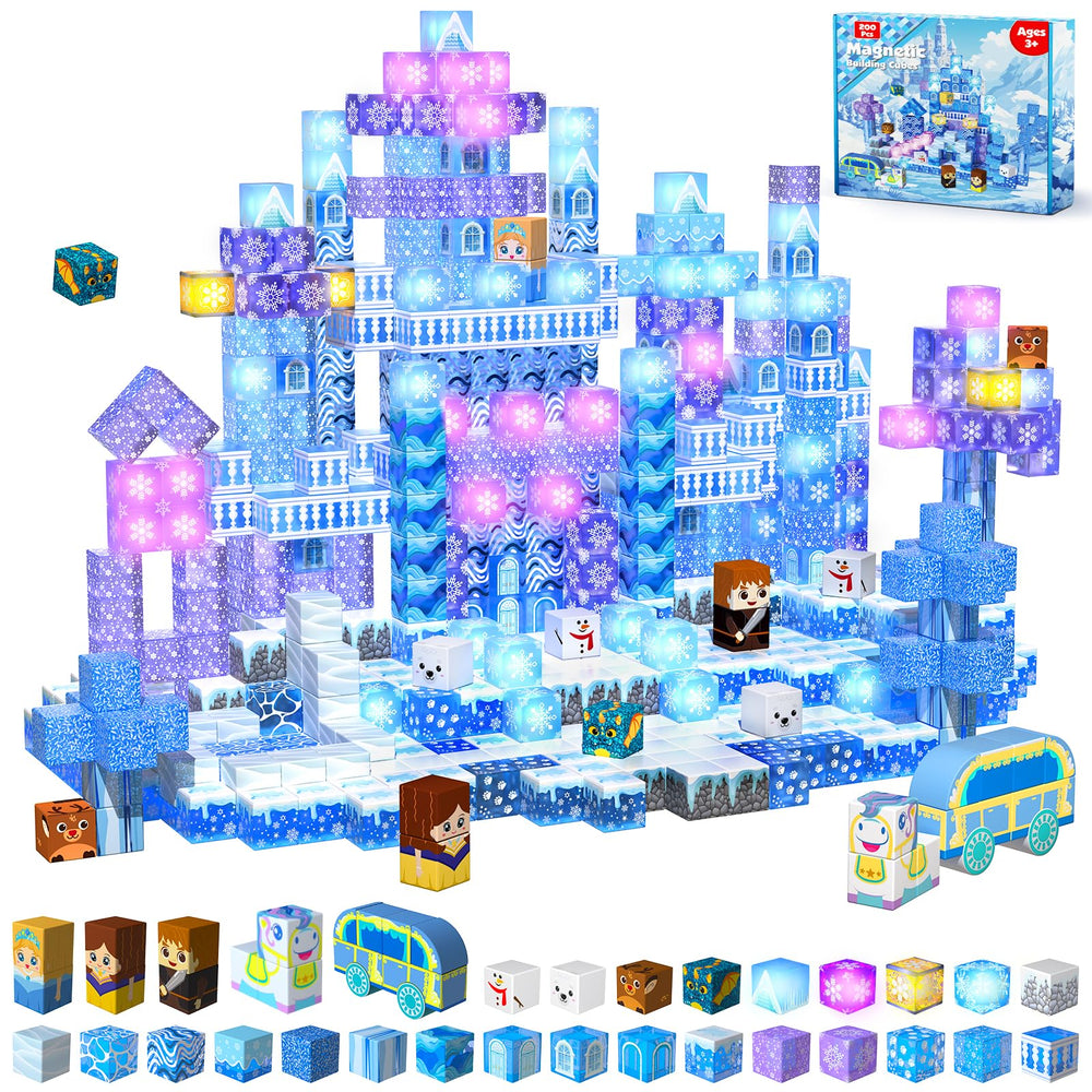 Magnetopia ice-themed block play set with transparent pieces for imaginative building.