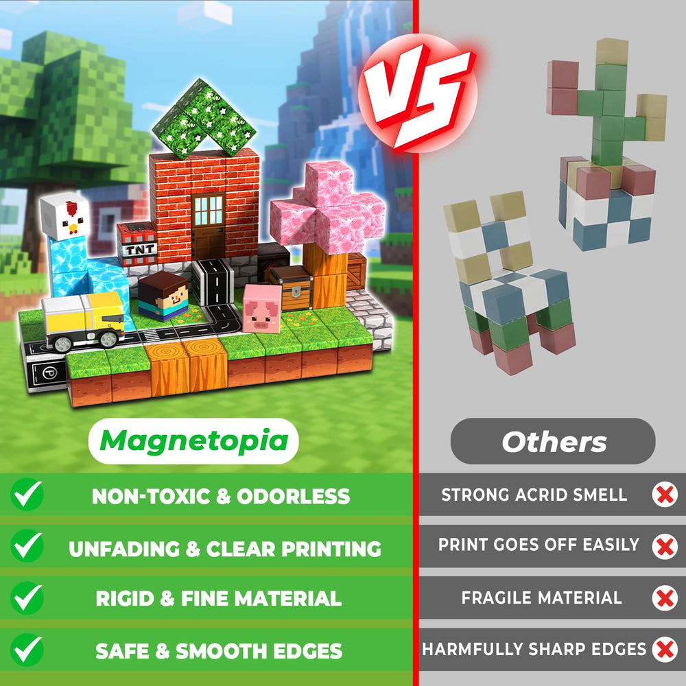 Magnetopia blocks with varied shapes and strong magnets for stable structures