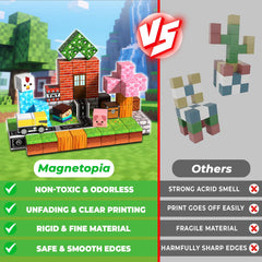 Magnetopia blocks with varied shapes and strong magnets for stable structures
