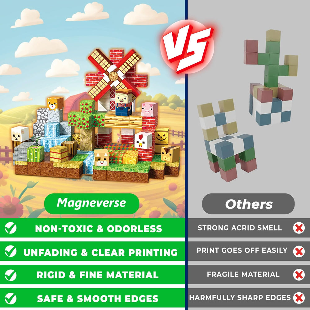 Stacking blocks from Magneverse demonstrating strong magnets for taller structures