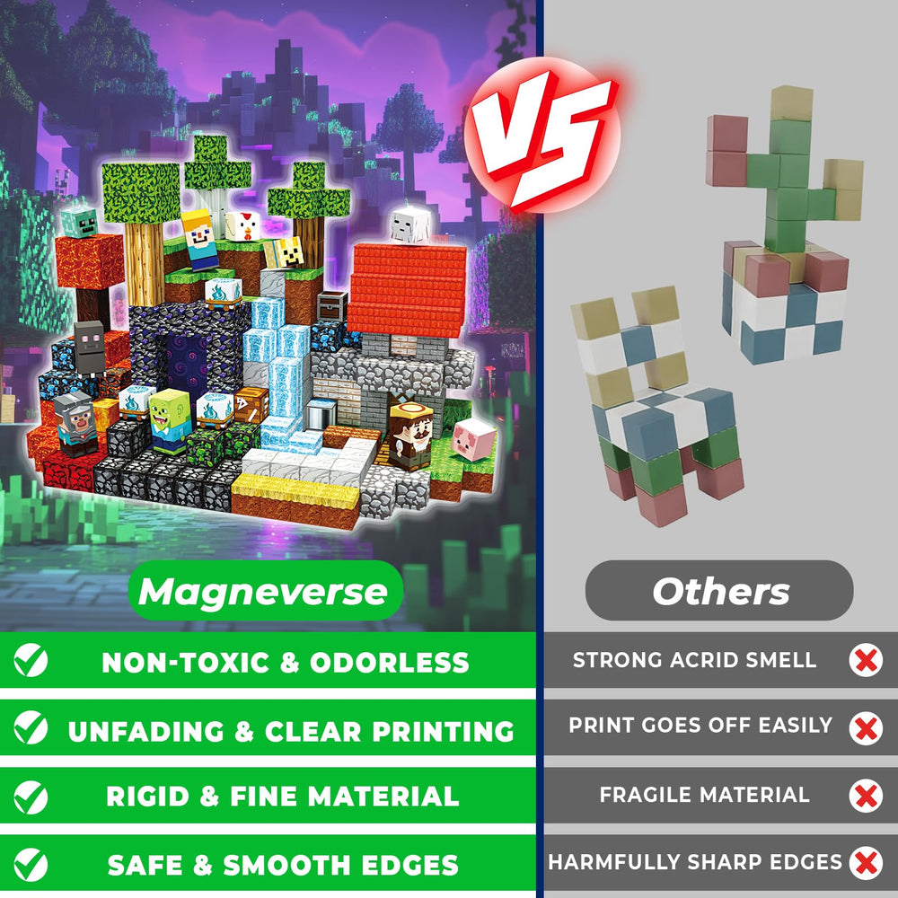 Magneverse durable, non-toxic blocks with smooth edges for safe play.