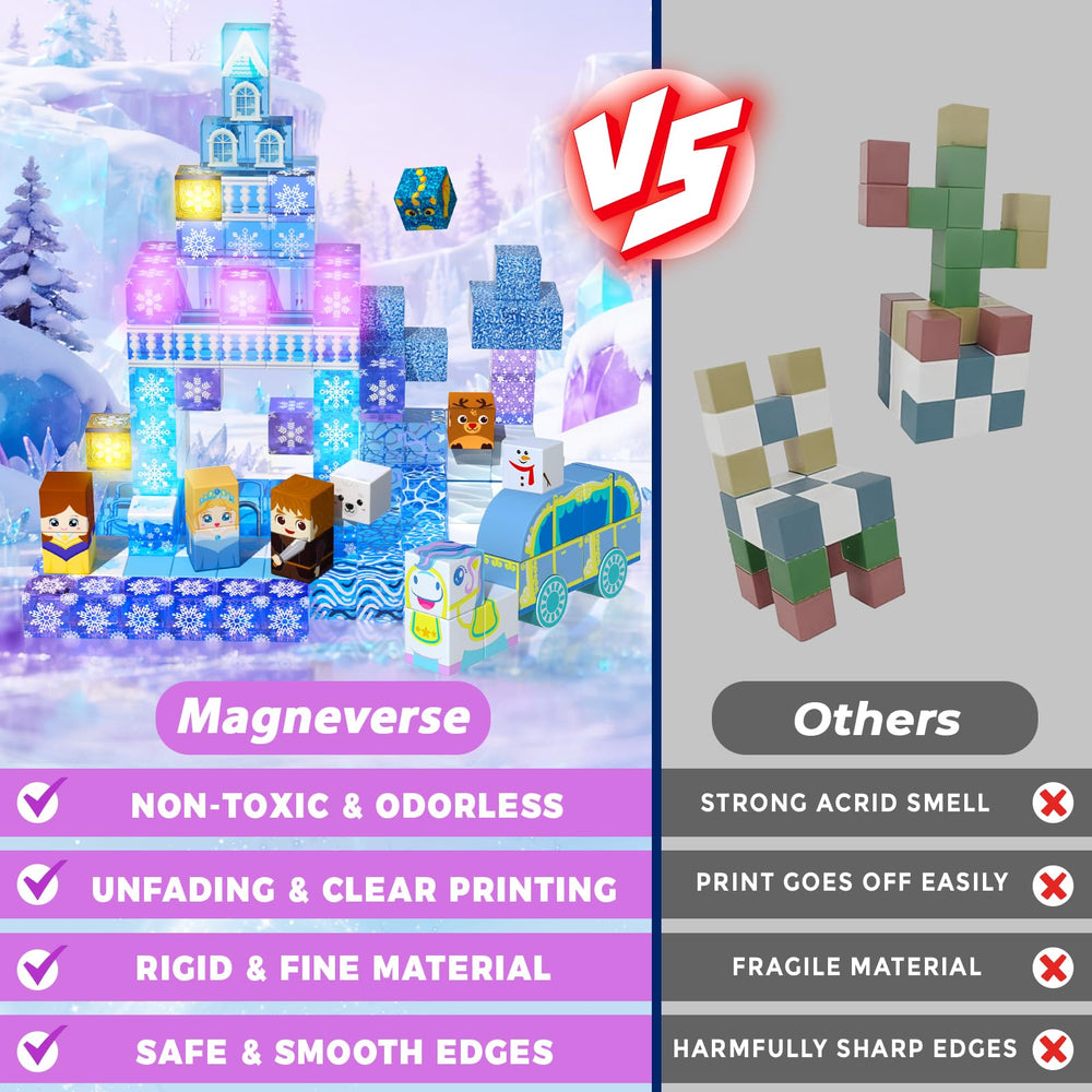 Magneverse blue snow princess castle theme inspires magical pretend play.