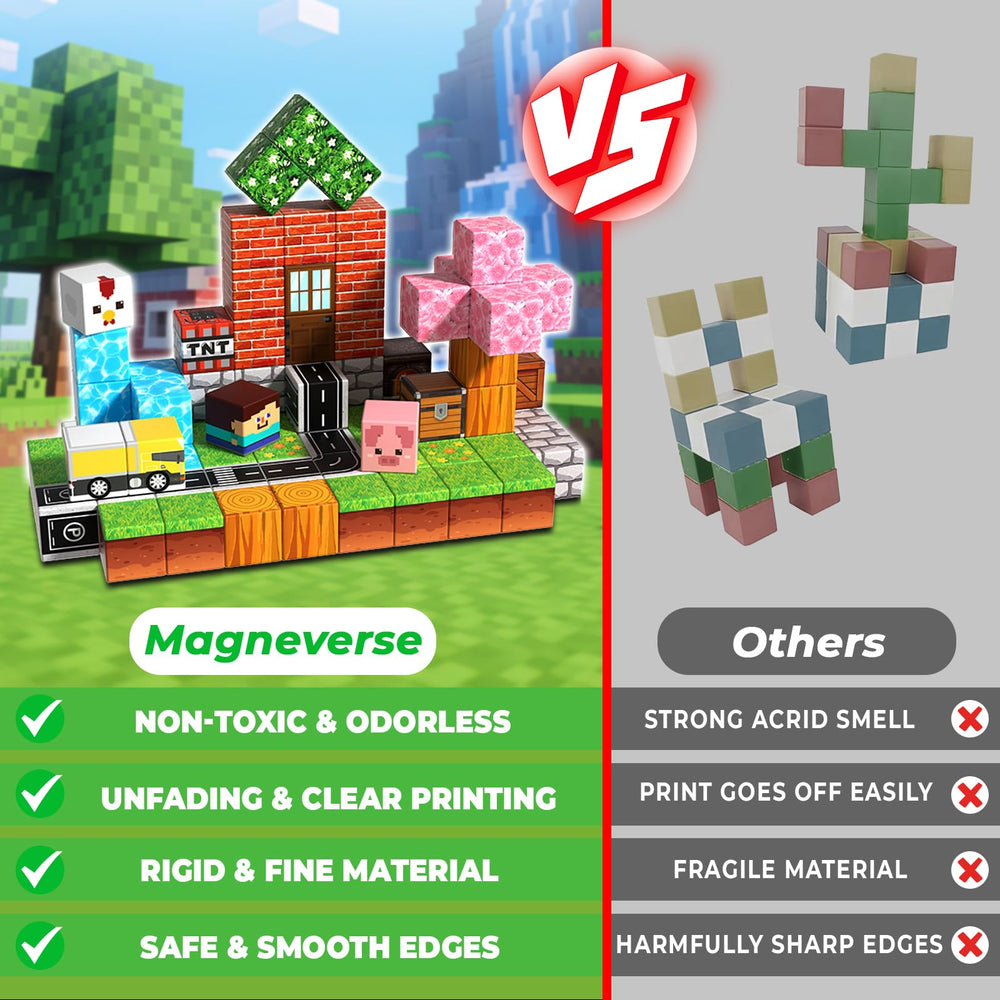 Magneverse forest blocks are safe, durable magnets for kids.