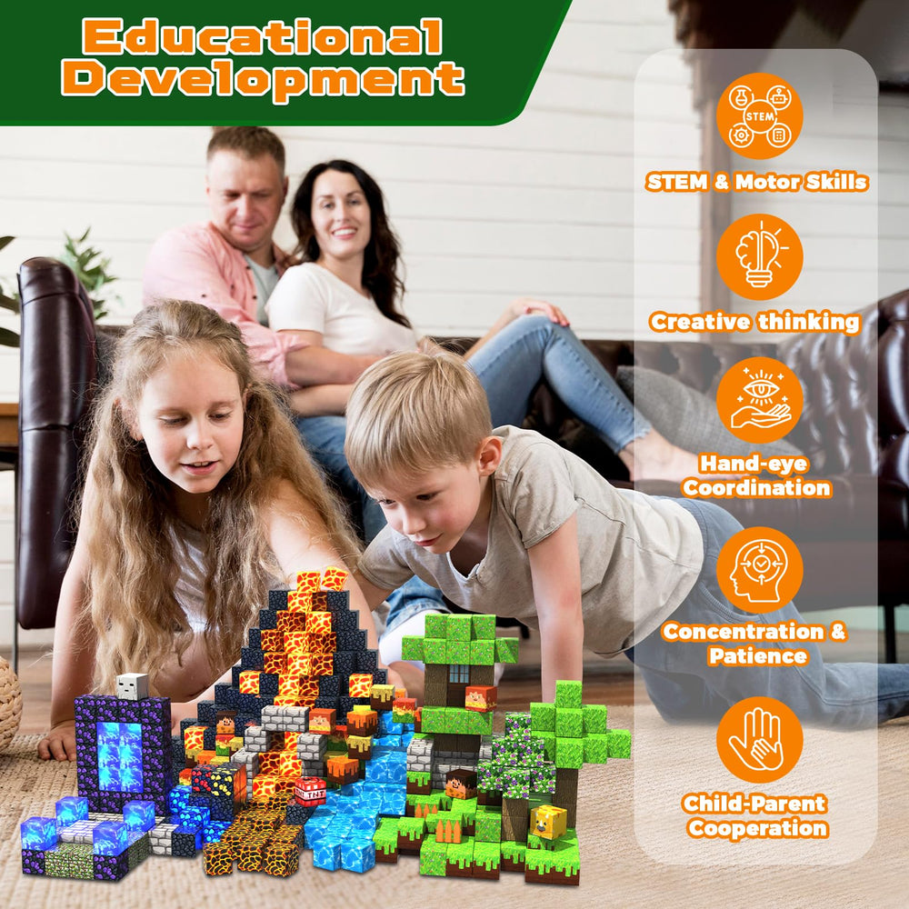 Magneverse light blocks add glow to kid-built structures