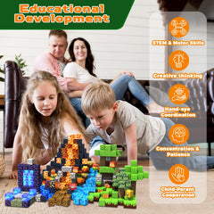 Magneverse light blocks add glow to kid-built structures